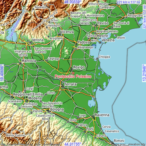 Topographic map of Pontecchio Polesine