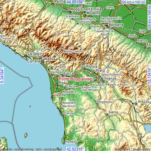 Topographic map of Ponte Buggianese