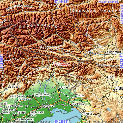 Topographic map of Pontebba