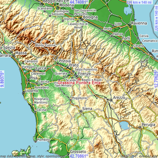 Topographic map of Grassina Ponte a Ema