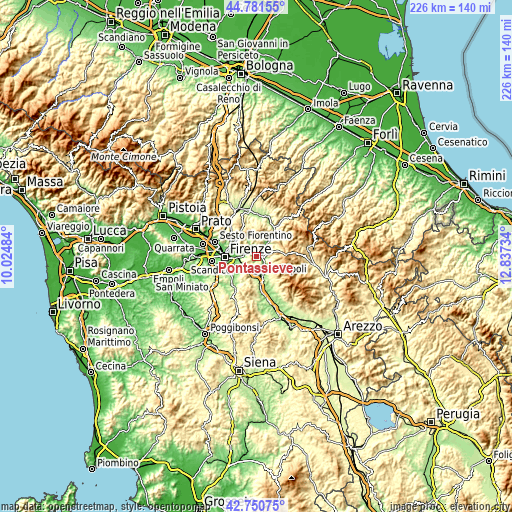 Topographic map of Pontassieve
