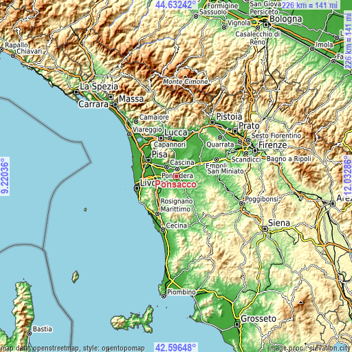 Topographic map of Ponsacco