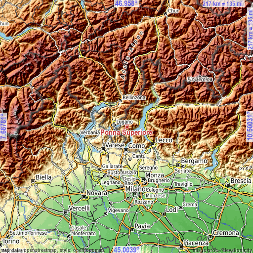 Topographic map of Ponna Superiore