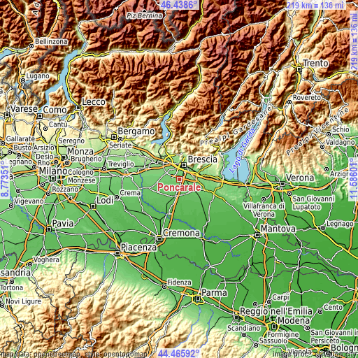 Topographic map of Poncarale