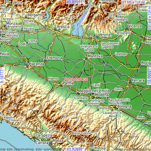 Topographic map of Pomponesco