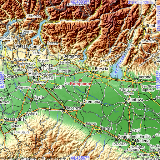 Topographic map of Pompiano