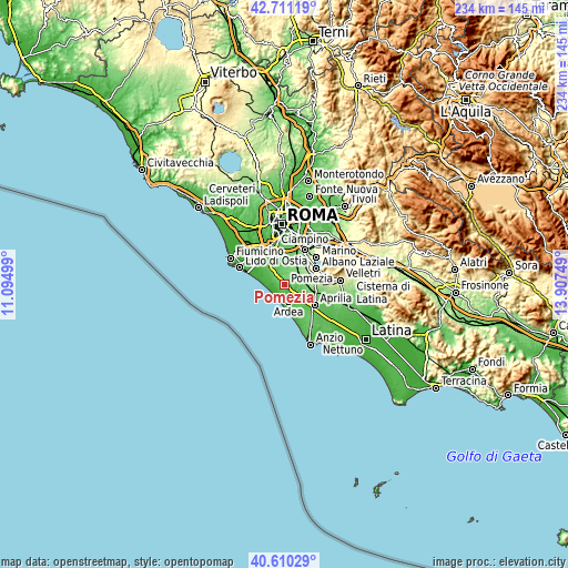 Topographic map of Pomezia