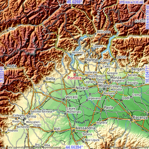 Topographic map of Pombia