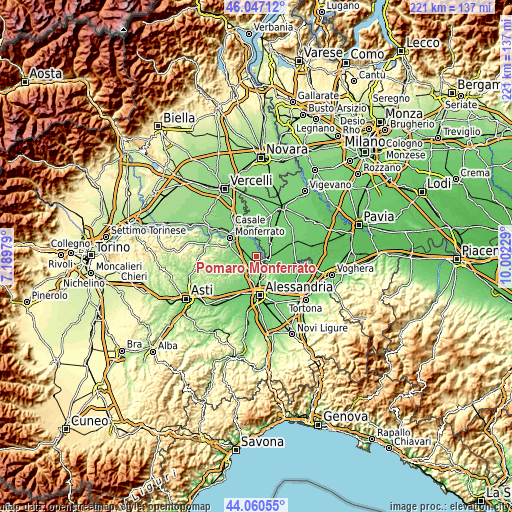 Topographic map of Pomaro Monferrato