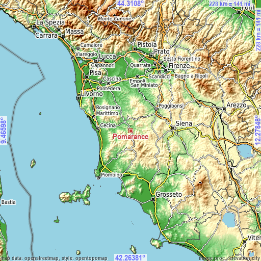 Topographic map of Pomarance