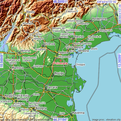 Topographic map of Polverara