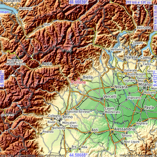 Topographic map of Pollone