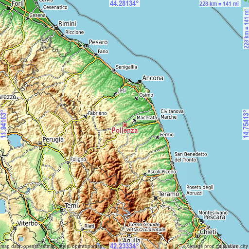 Topographic map of Pollenza