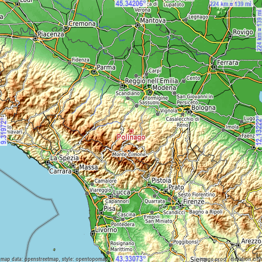 Topographic map of Polinago