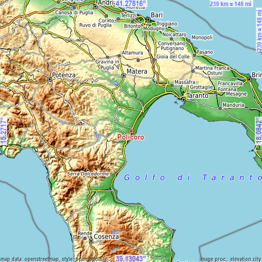 Topographic map of Policoro