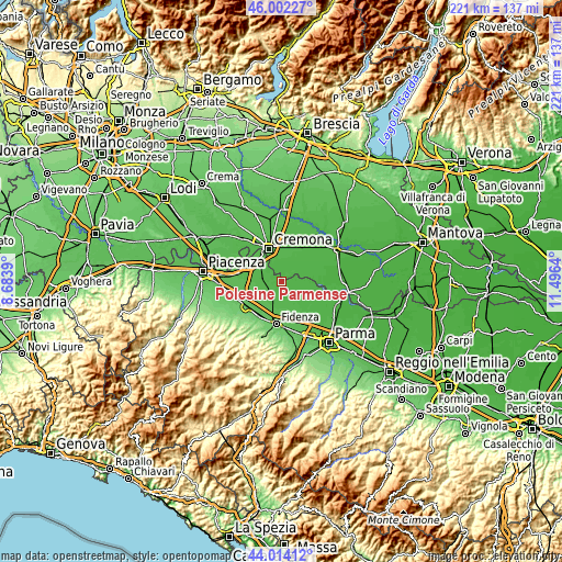 Topographic map of Polesine Parmense