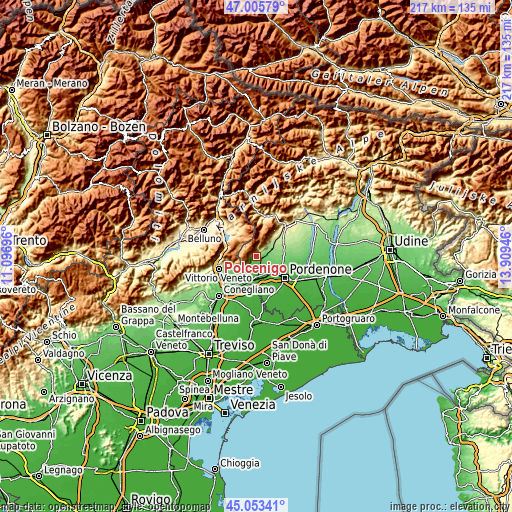 Topographic map of Polcenigo