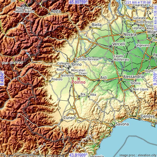 Topographic map of Poirino