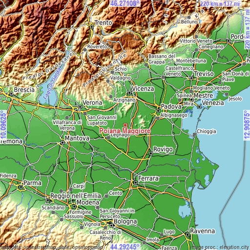 Topographic map of Poiana Maggiore