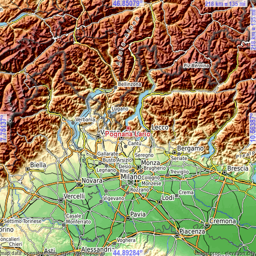 Topographic map of Pognana Lario