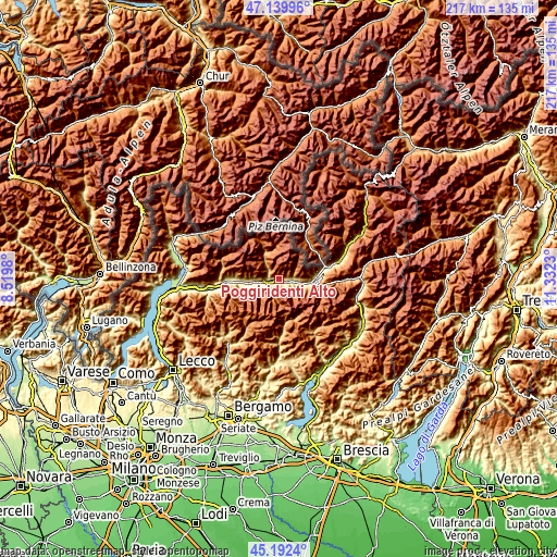 Topographic map of Poggiridenti Alto