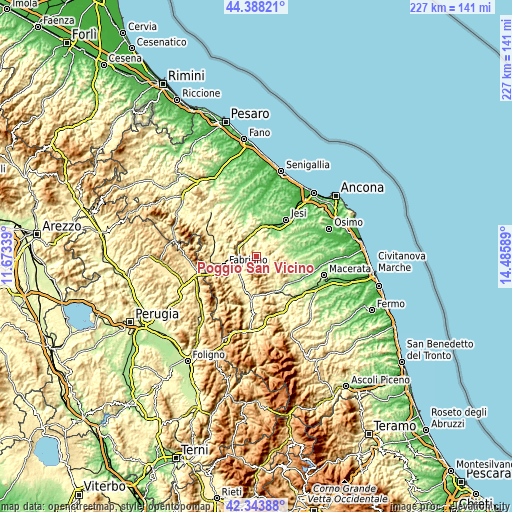 Topographic map of Poggio San Vicino