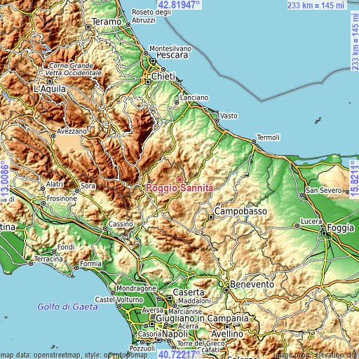 Topographic map of Poggio Sannita