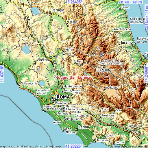 Topographic map of Poggio San Lorenzo