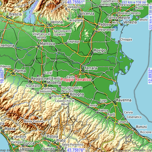 Topographic map of Poggio Renatico