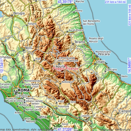 Topographic map of Poggio Picenze