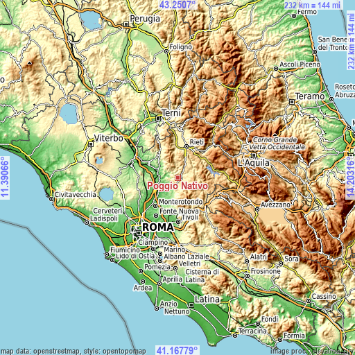 Topographic map of Poggio Nativo