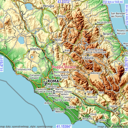 Topographic map of Poggio Moiano