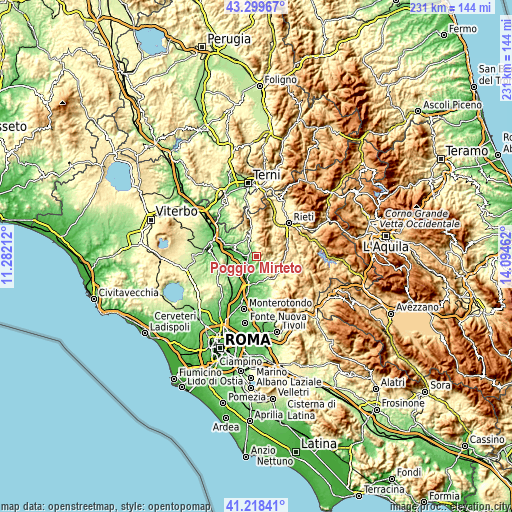 Topographic map of Poggio Mirteto