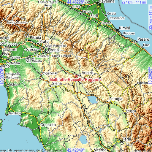 Topographic map of Battifolle-Ruscello-Poggiola