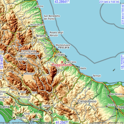 Topographic map of Poggiofiorito