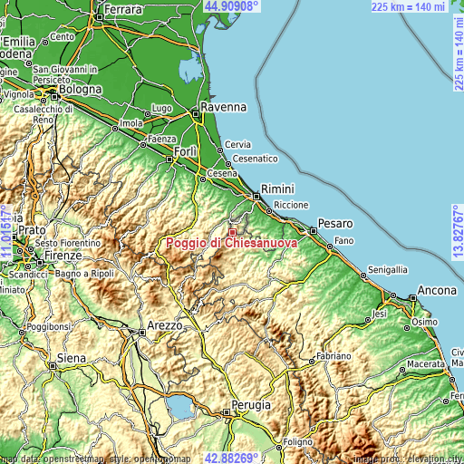 Topographic map of Poggio di Chiesanuova
