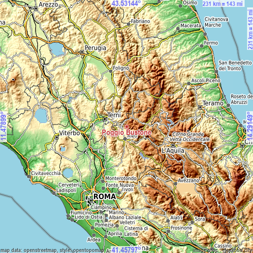 Topographic map of Poggio Bustone