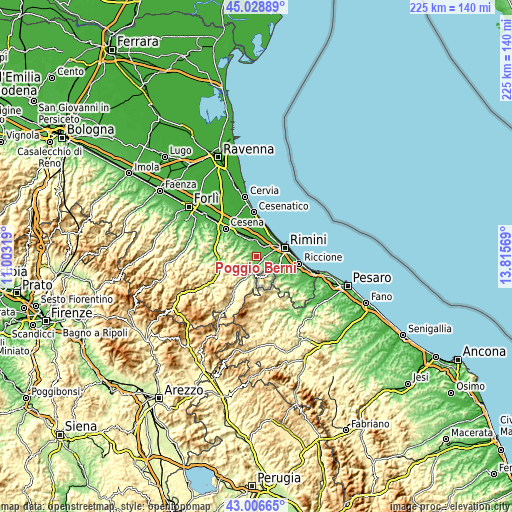 Topographic map of Poggio Berni