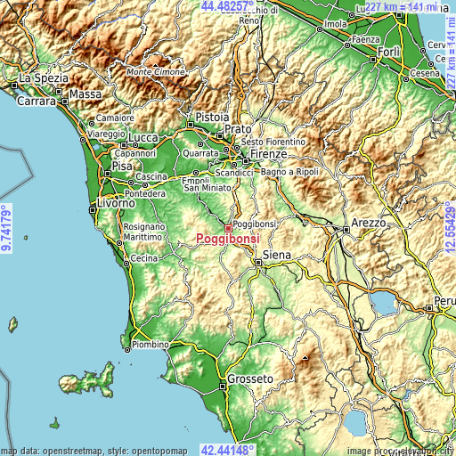 Topographic map of Poggibonsi