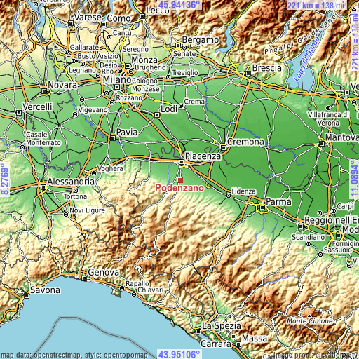 Topographic map of Podenzano