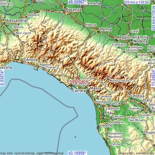 Topographic map of Podenzana