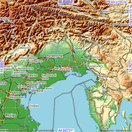 Topographic map of Pocenia