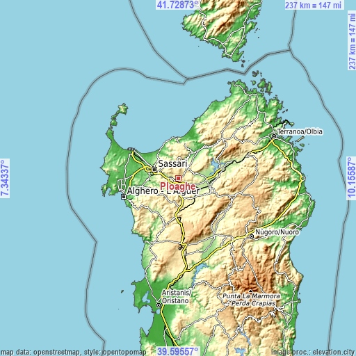 Topographic map of Ploaghe