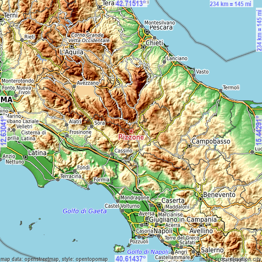 Topographic map of Pizzone