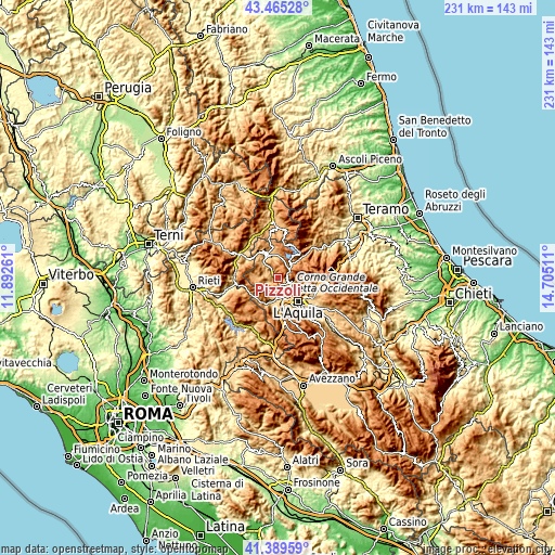 Topographic map of Pizzoli