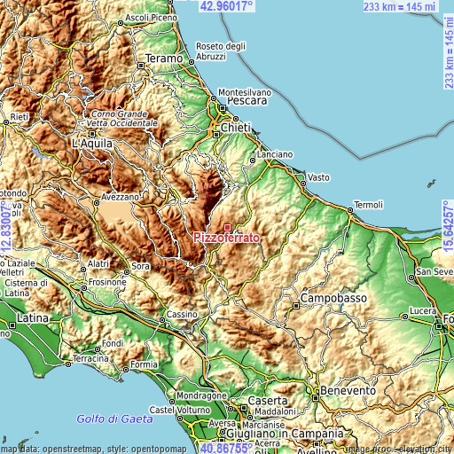 Topographic map of Pizzoferrato