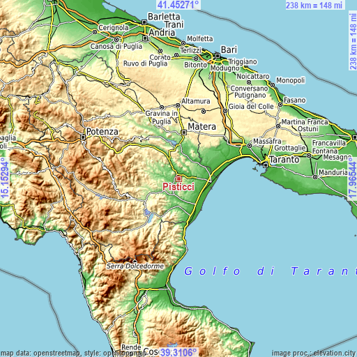 Topographic map of Pisticci