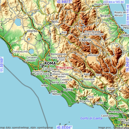 Topographic map of Pisoniano