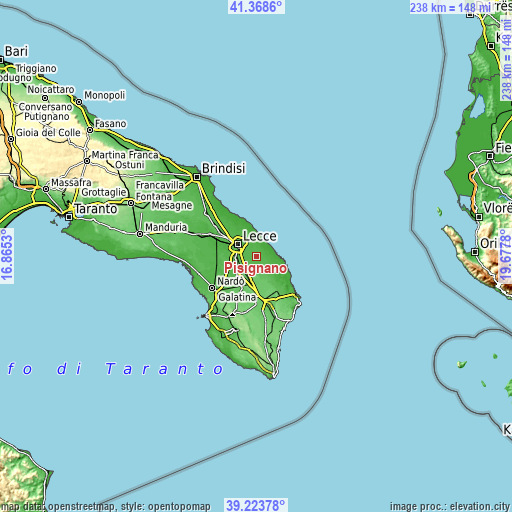 Topographic map of Pisignano