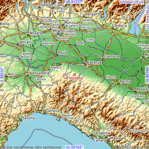 Topographic map of Piozzano